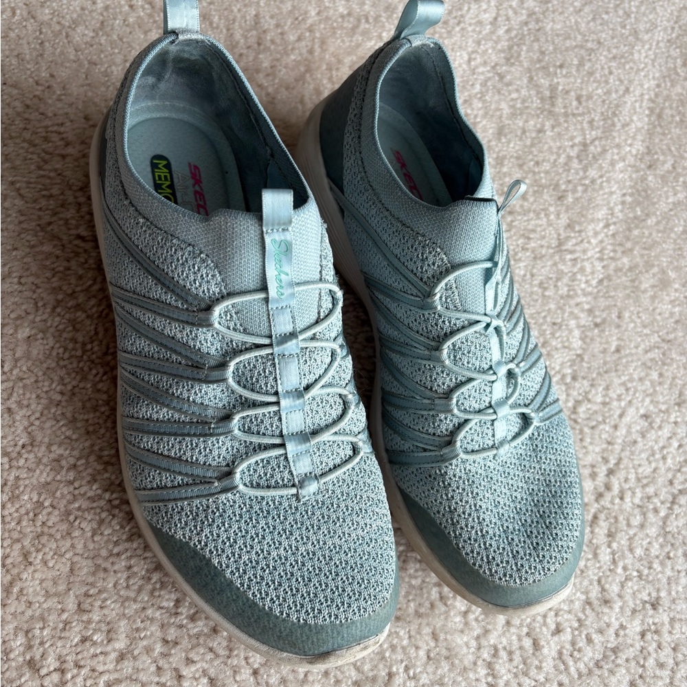 Skechers Women's Mint Green Slip-On Knit Athletic Sneakers